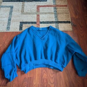 Blue V-Neck Cropped Sweatshirt